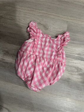 Little Me Pink Gingham Ruffle Baby Romper
